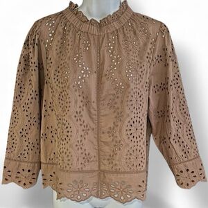 Jennifer & Grace | Brown Eyelet Lace Blouse Sz M NWT
